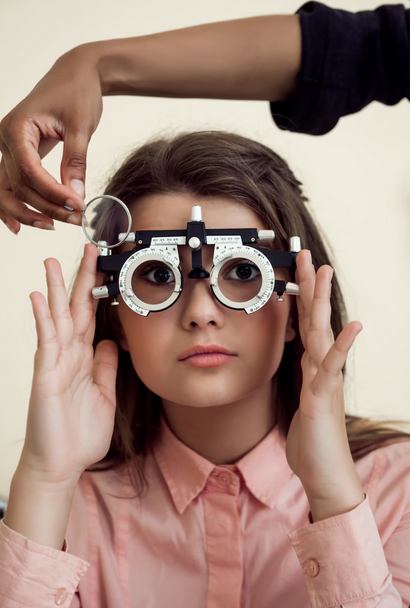 Eye specialist preparing a patient for an examination