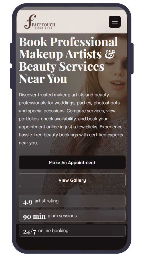 Makeup artist booking website preview