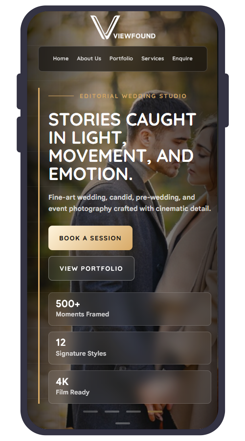 Photography booking website mobile preview