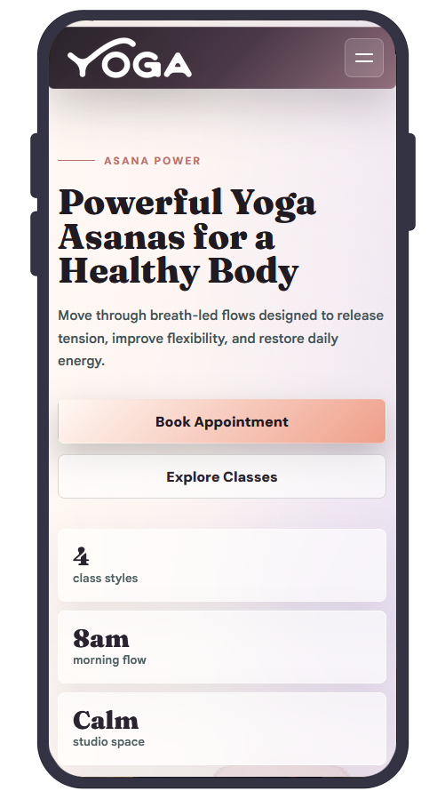 Yoga booking website preview